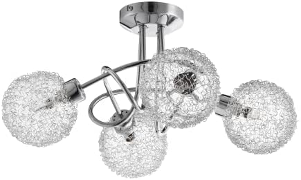 Nielsen Thurne Modern Polished Chrome 4 Light Flush Curved Arm Ceiling Light with Beautiful Clear and Frosted Glass and Scribble Ball Globe Shade