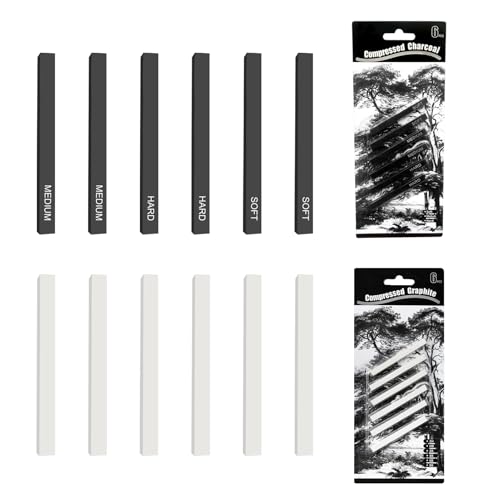 Dongnesi 12 Pcs Graphite Sticks, Square Compressed Charcoal Sticks, Soft Willow Charcoal Material Drawing Pencils Set for DIY Drawing Crafts, Art, Sketching, Shading, Beginners and Artists