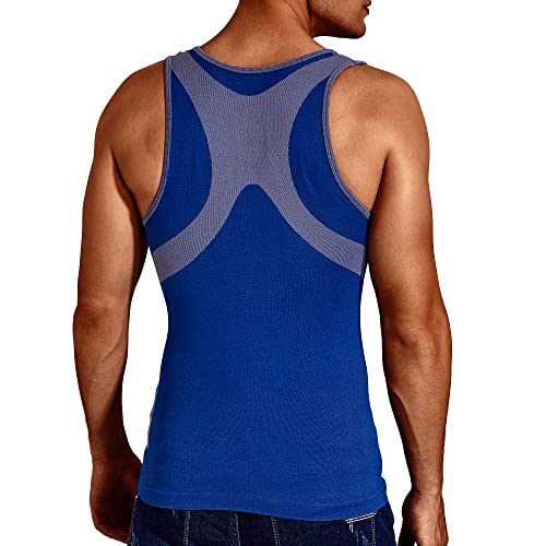 Terland Mens Running Vest Compression Shirt Sleeveless Sport Workout Vest Quick Dry Athletic Gym Muscle Tank Top Blue #TOP3