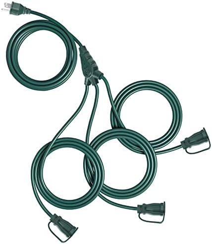 DEWENWILS Outdoor Extension Cord 1 to 3 Splitter, 3 Prong Outlets Plugs, Max 28ft End to End (40 FT Total),16/3C SJTW Weatherproof Wire for String Lights Other Appliances, ETL Listed