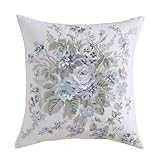 Shabby Chic® - Throw Pillow, Embroidered Cotton Bedding with Hidden Zipper, Floral Home Decor (Baily Blue, 20' x 20')