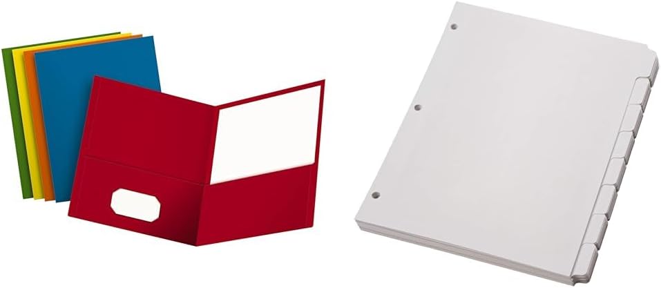 Oxford Folders with Business Card Holders, 25 per Box & Blank Write-On Binder Dividers, 80 Count, 10 Sets of 8 Tabs