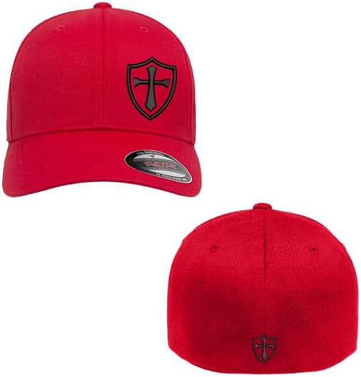 Crusader Cross Military Logo Front and Back Embroidered Fitted Hat Black Grey Navy Red Olive Royal Blue Curved or Flat Brim - Image 8