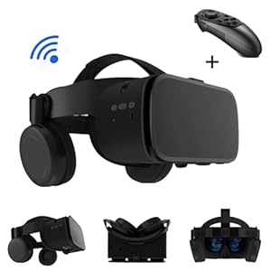 VR Headset Virtual Reality Glasses for iPhone and Android Phones, Foldable 3D VR Goggles Set Bundle with Bluetooth Headphones for Both Adults and Kids Play 3D VR Games Movies, Black