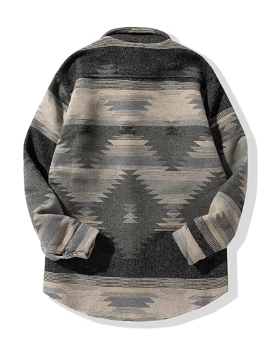 Image of FindThy Men's Brushed Flannel Shirts Ethnic Aztec Print Button Up Lapel Tribal Shirt Jacket Shacket