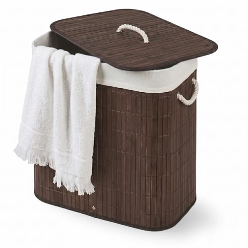 Cesto de roupa suja com alcas de bambu e tampa