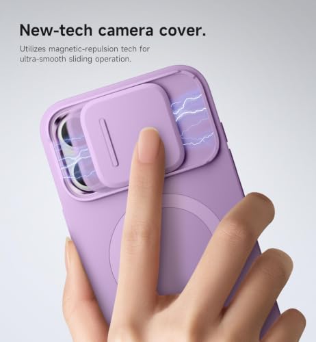 Image of SURITCH for iPhone 16 Pro Max Case with Magnetic Camera Slide Cover and Adjustable Kickstand, Compatible with MagSafe, Shockproof Bumper Case Slim Protective Cover 6.9 Inch, Taro Purple