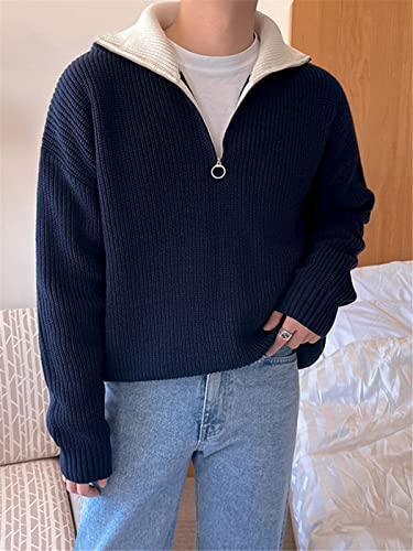 Pull à col montant zippé veste de maille épaisse décontractée kaki - 2