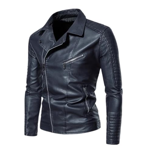 Chaqueta de cuero grueso para hombre con cremallera diagonal