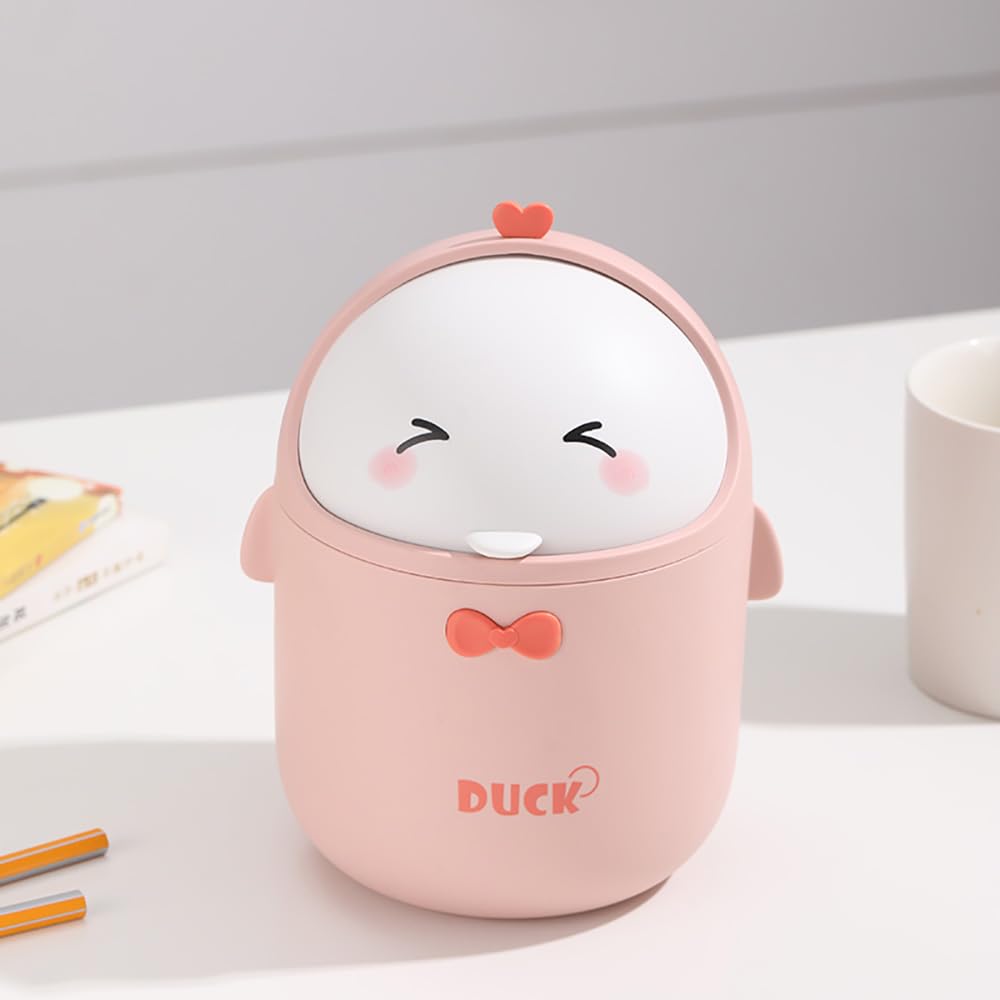 Mini Poubelle De Table Avec Couvercle Kawaii - Dessin Animé Canard - Bureau Et Chambre D'Enfant