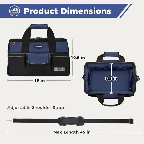Image of 16-Inch Heavy Duty Tool Bag, 22 Pockets Empty Tool Box Organizer Storage, Soft Large Tote Toolbox Organization Portable Handle Carry Drill Toolbag for Handyman Home DIYer, Dad Men Gifts, Blue