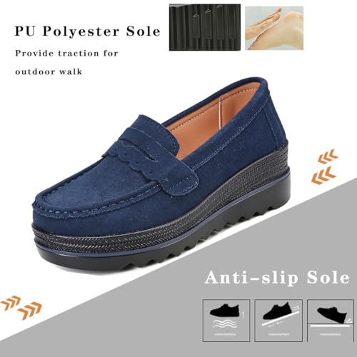 Image of Ruiatoo Women's Slip-On Platform Loafers Suede Wedge Mocs Low-Top Lightweight Casual Office, Travel, Daily Walking Shoes