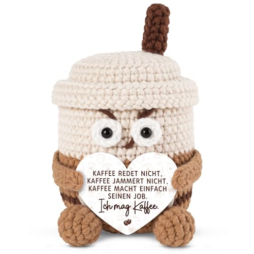 Juratar Geschenk für Kollegen & Kaffeeliebhaber – Lustige Häkel-Kaffeetasse Originelle Schreibtisch Gadget für das Büro – Jobwechsel Abschiedsgeschenk Kollegen Geburtstag