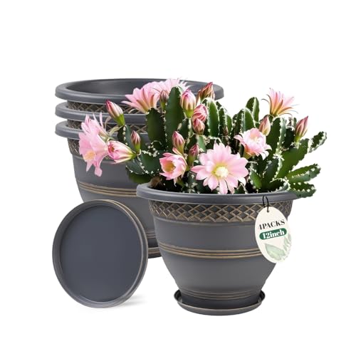 Usocik 12 Inch Pots for Plants, 4 Pack, Gold Plaid
