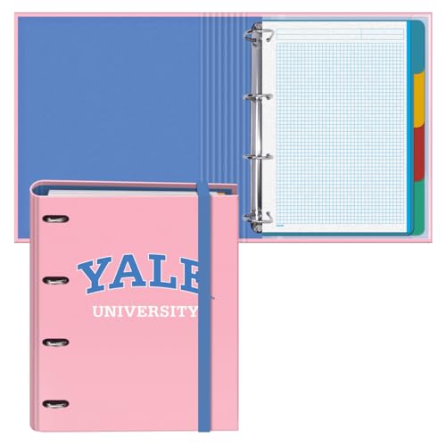 Dohe - Ordner mit 4 Ringen mit Nachfüllung, 100 Blatt, A4, Gummiverschluss, 4 farbige Trennblätter, Dokumententasche, Papier 90 g/m², Kompressor, Schulmaterial - Yale University Pink Lady