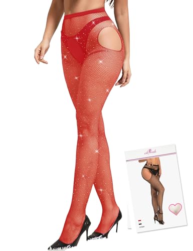 Image of ohyeah Women Fishnet Stockings Plus Size Sparkly Tights XS-5XL Suspender Pantyhose High Waist Rhinestone Legging