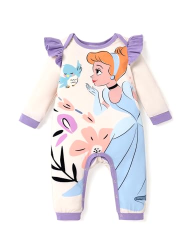 Disney Princess Cinderella Baby Girls Romper: Long Sleeve Apricot Ruffle Jumpsuit - Fall Baby Girl Clothes for Daily and Birthday Gift 0-3 Months