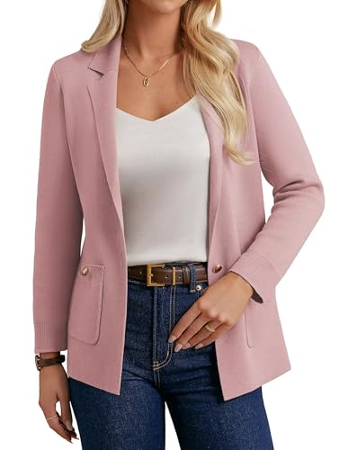GRACE KARIN Womens Sweater Blazer Knit Business Casual 2025, Winter Clothing for Women,Long Sleeve Work Fall Jacket Pink S