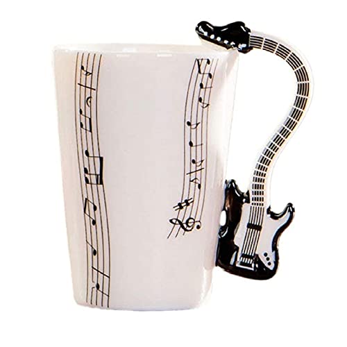 eKsdf Lustige Keramik Kaffeetasse Musik Kaffeebecher mit schwarz Gitarren Henkel Teetasse Kakaotasse Geschenktasse für Männer Frauen (Type-2) Cover