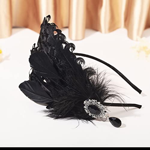 Genbree 1920S Flapper Headband Gatsby Headpiece Feather Hair Hoop Feather Headwear Cocktail Party Hair Accessories For Women And Girls (Black) #TOP4
