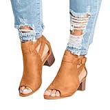 ZBYY Women's Suede Peep Toe Ankle Booties Cut Out Stacked Block Heel Ankle Boots Western Chelsea...