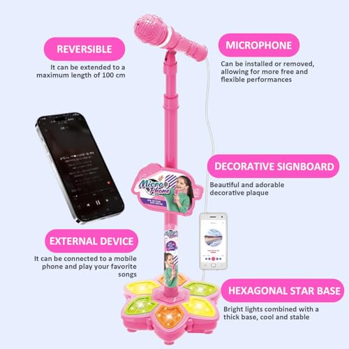 Microphone pour enfants de 3 ans et plus avec support réglable bleu et lumières - 6