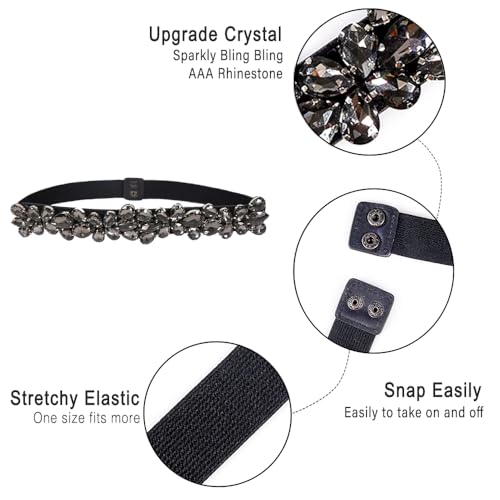 Women Rhinestone Belt Crystal Sparkly Dress Belts Thin Elastic Waist Belts for dressy Lady3