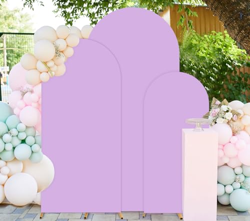 FUHSY Arch Covers Set of 3 Wedding Arch Backdrop Cover 4FT 5FT 6FT Lavender Backdrop Arched Covers Happy Birthday Arches Frame Cover for Bridal Baby Shower Party Decoration