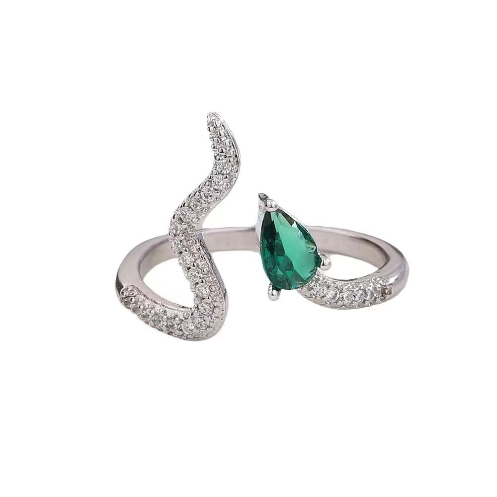 FarioraGreen Zirconia Snake Ring For Woman, Little Snake Index Finger Ring For Ladies, Wave Little Snake Ring, Gift For Her, Girl Friends, Female Friends(Snake Ring)