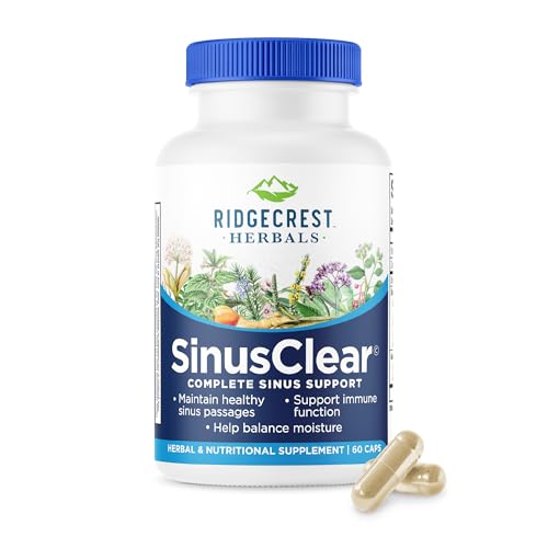 RidgeCrest Herbals SinusClear Complete Formula for Sinus and Nasal Health with Mullein Leaf Bromelain Vitamin C and Zinc for Healthy Mucus Immune & Respiratory Support (60 Veg Caps 30 Serv)