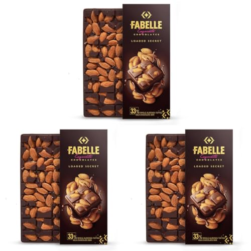 Image of Fabelle Loaded Secret, 33% Whole Visible Almonds in Luxury Dark Chocolate Bar, 115g (Pack of 3)