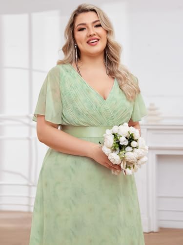 Image of Ever-Pretty Women's Chiffon Formal Evening Dresses for Curvy Women V-Neck Plus Size Floor Length Bridesmaid Dress