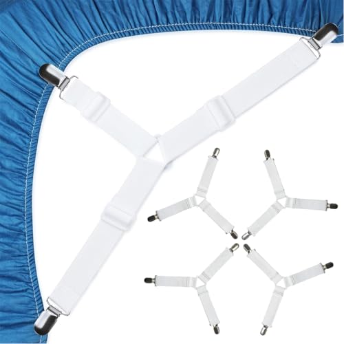 VQEOEOT - Tendeur Drap Housse, Set de 4 Pièces Attache Drap Housse Réglable, Housse Triangle Attache Matelas élastique Tendeur de Draps Réglable Bretelles Sangle pour Matelas pour Draps, Matelas