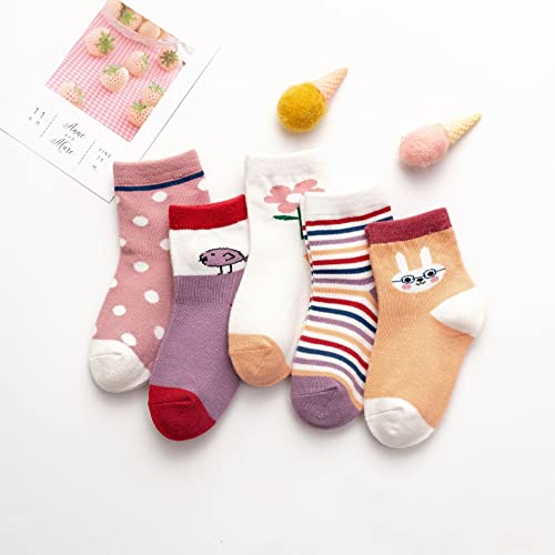 Image of Pink Socks for Girls, Calf length, Soft Pure Cotton, Lightweight & Breathable, 1 to 9 Years, Pack of 5, Designer socks, Gift Option