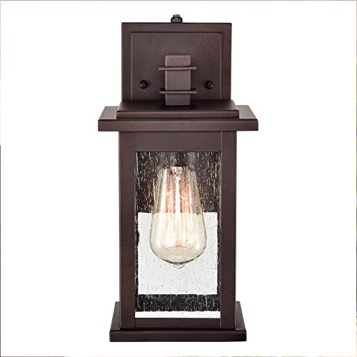 Image of MICSIU 12.25 inch Dusk to Dawn Bronze Outdoor Wall Light Vintage Farmhouse | 100W Max Anti-Rust Exterior Sconce, Seedy Glass Porch Light for Front Door, Garage, Patio