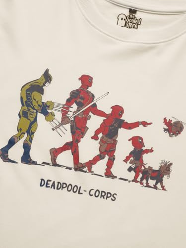 Image of The Souled Store Deadpool: Maximum Effort Men and Boys Short Sleeves Round Neck Green Graphic Printed Cotton Oversized T-Shirts