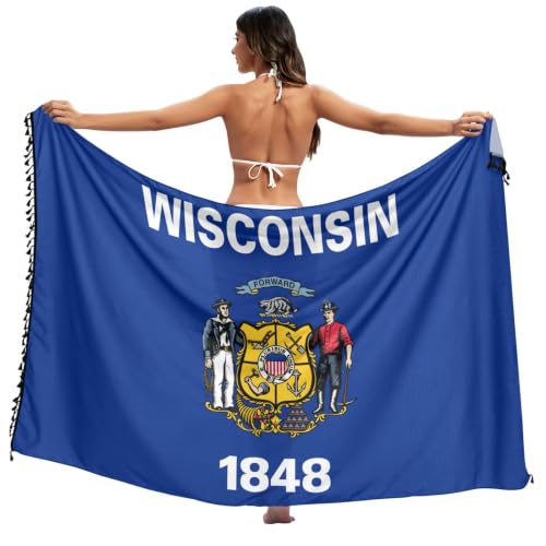 Vestido playero con bandera de Wisconsin para cubrir el traje de baño en vacaciones