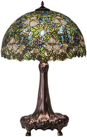 Meyda Tiffany 115262 Three Light Table Lamp from Trillium & Violet Collection 20.00 inches, Mahogany Bronze
