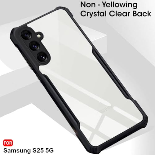 Image of TheGiftKart Shockproof Crystal Clear Back Cover Case for Samsung Galaxy S25 5G | 360 Degree Protection | Protective Design | Transparent Back Case Cover (PC & TPU, Black Bumper)