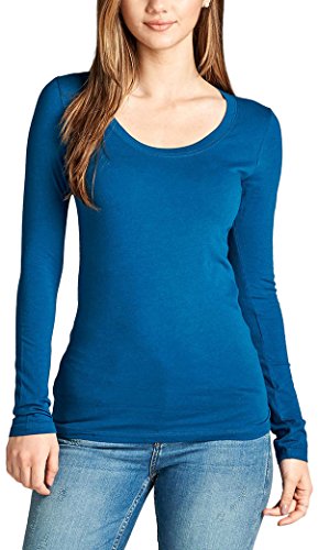 ToBeInStyle Junior Womens' Basic L.S. Scoop Neck T-Shirt - Teal - Large