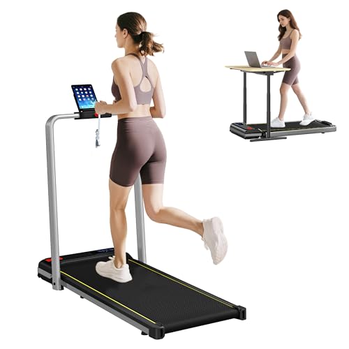 SPORTNOW Folding Treadmill with Incline, 2 in 1 Under Desk Walking Pad Treadmills for Home Office with Remote Control and LED Display, 2.0HP, 1-6KM/H, No Assembly, Silver Tone