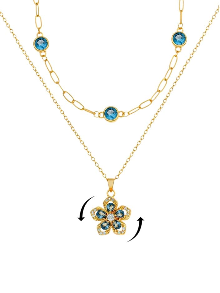 Natural Birthstone Layered Fidget Flower Necklace for Women