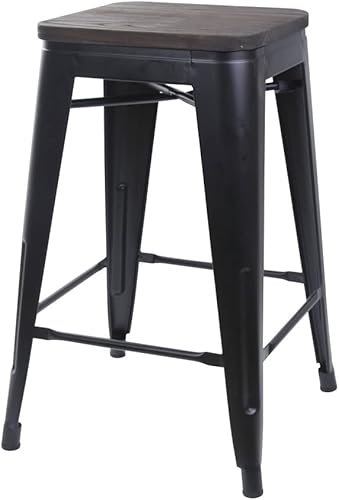 Miniatura 191 de GIA Taburete de mostrador sin respaldo de 24 pulgadas, cantidad de 4, bronce con asiento de madera clara Negro -,Café,Gris,gris, (Gun