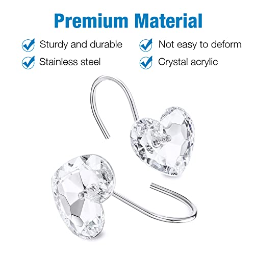 Raymall Acrylic Rhinestone Shower Curtain Hooks Set Of 12, Bling Crystal Glass Shower Curtain Rings Decorative Rust Proof Bath Hook Decoration Of Bathroom (Transparent-Heart) #TOP3