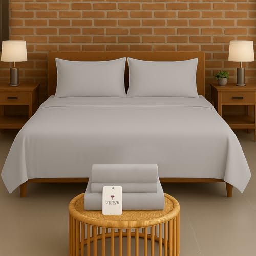 Image of Trance Home Linen 300 TC Bamboo Flat King Size Bedsheet | Soft, Breathable & Eco-Friendly Bedsheet with 2 Pillow Cover - (108 x 108 inch, Silver Grey)
