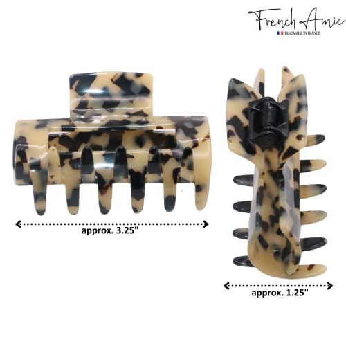 French Amie Geo Medium 3 1/4" Celluloid Handmade No Slip Grip Jaw Hair Claw Clips Strong Hold Fashion Durable Styling Women Hair Accessories, Made In France (White Tokyo) #TOP5