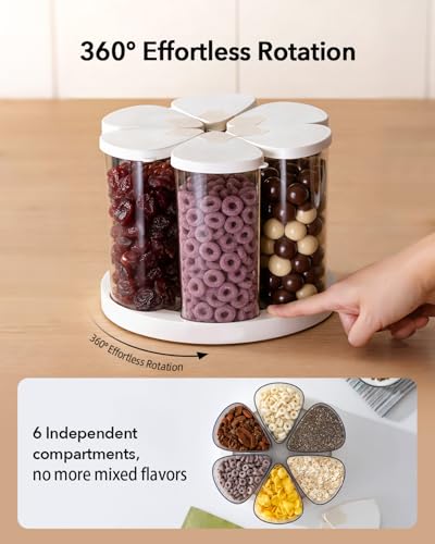 Image of Ankou Rotating Food Storage Containers Set of 6, 23oz (690ml) Clear PET Jars with Dual Pour Lids, 360 Lazy Susan Pantry Organizer for Snacks, Cereal, Nuts, Oats & Dry Foods, Kitchen Grain Dispenser