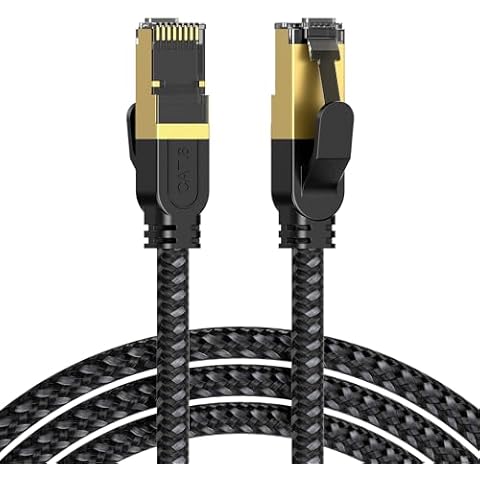 JOSTART Cat 8 Ethernet Cable,10FT (2 Pack) Cat8 High Speed Braided 40Gbps 2000Mhz Network Cord，RJ45 Shielded Indoor Heavy Duty LAN Cables, for Gaming PC PS4 PS5 Xbox Modem Router Cover