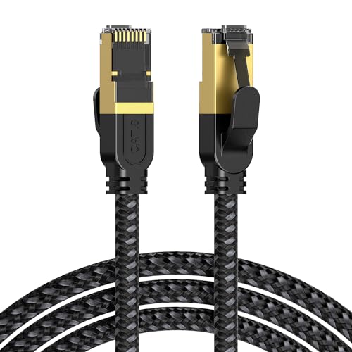 JOSTART Cat 8 Ethernet Cable,10FT (2 Pack) Cat8 High Speed Braided 40Gbps 2000Mhz Network Cord，RJ45 Shielded Indoor Heavy Duty LAN Cables, for Gaming PC PS4 PS5 Xbox Modem Router