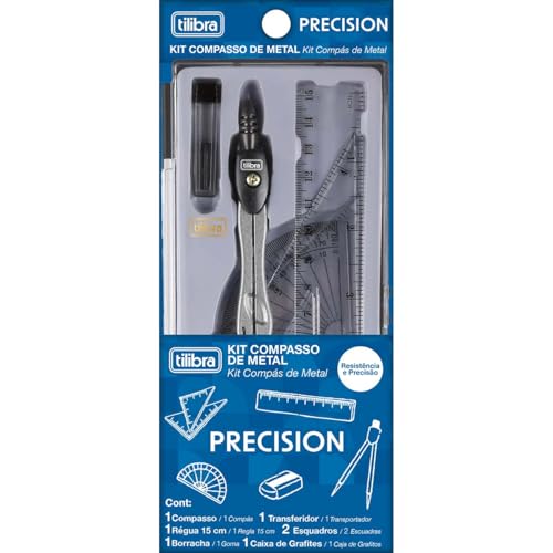 Tilibra - Kit Compasso Escolar Precision 7 Peças com Estojo